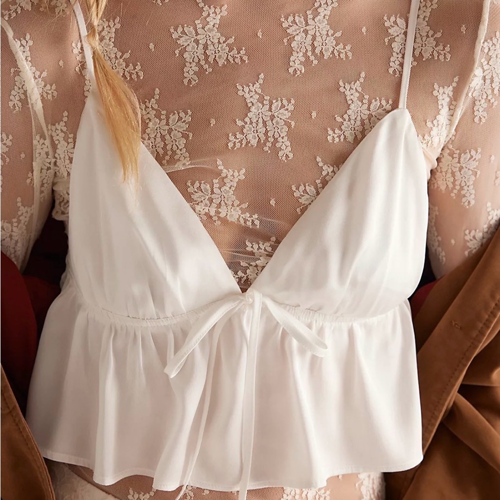Free People Lady Lux Layering Top Sheer Lace Long Sleeve Top in Evening Cream - Picture 5 of 6